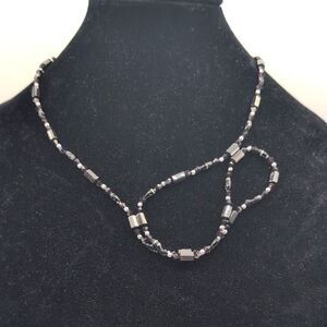 Hematite & Silver Toned Textured Beads Magnetic Necklace can be worn as Bracelet